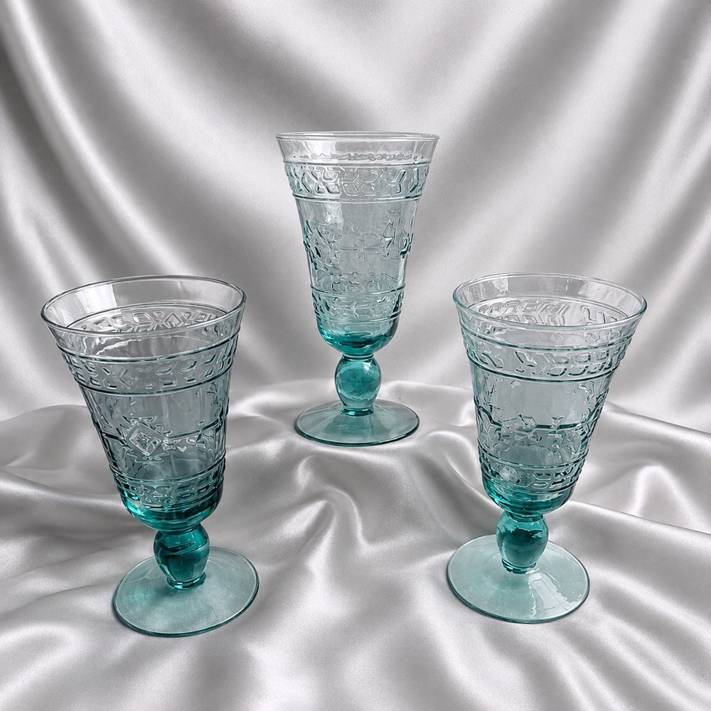 Studio Nova Adirondack Green Water Goblets Set of 3 Southwestern Glass 7 inch